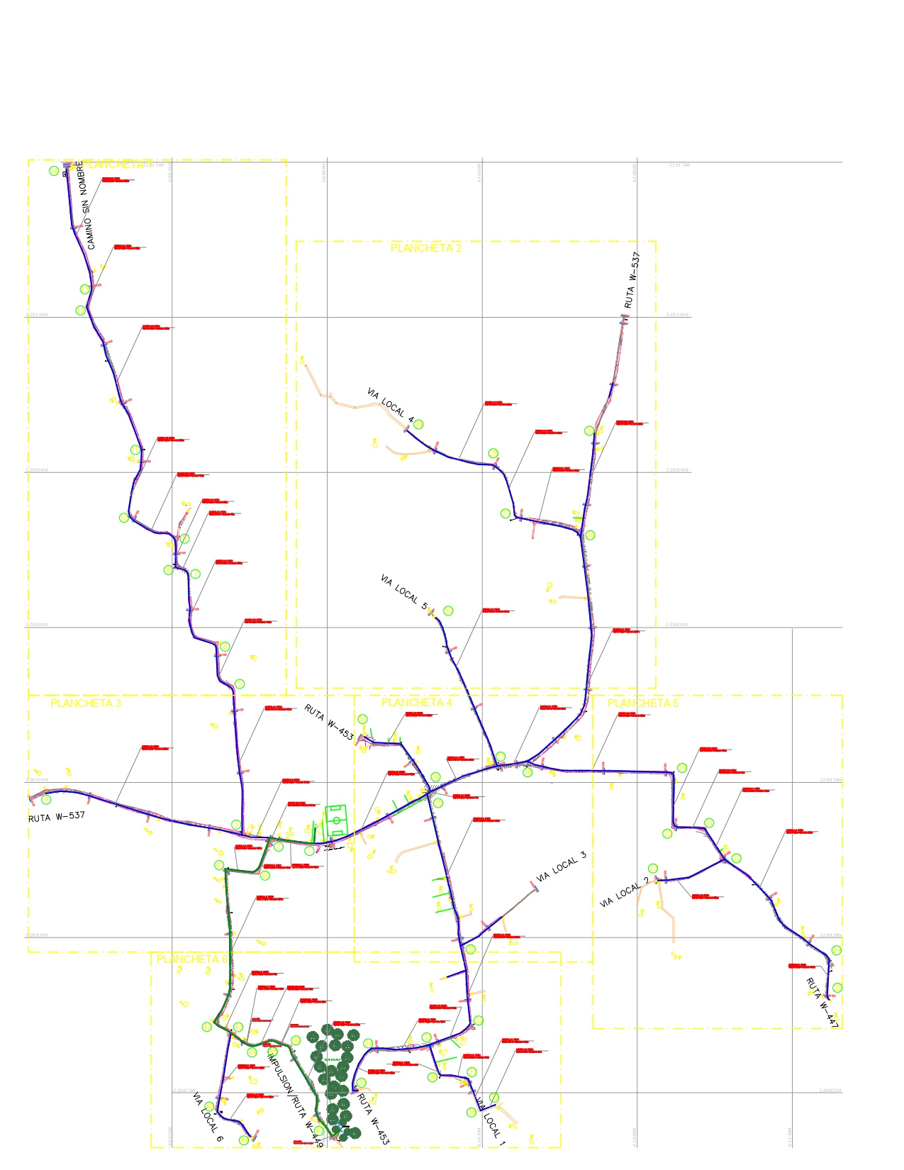 Plano de topografía y modelación EPANET del proyecto Quel-Quel Castro